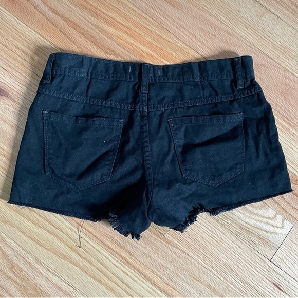 Free People Black Distressed Cut Off Cotton Denim Button Fly Shorts EUC Size 28 - Picture 2 of 8